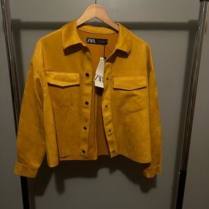 Zara Golden Yellow Suede Utility Jacket